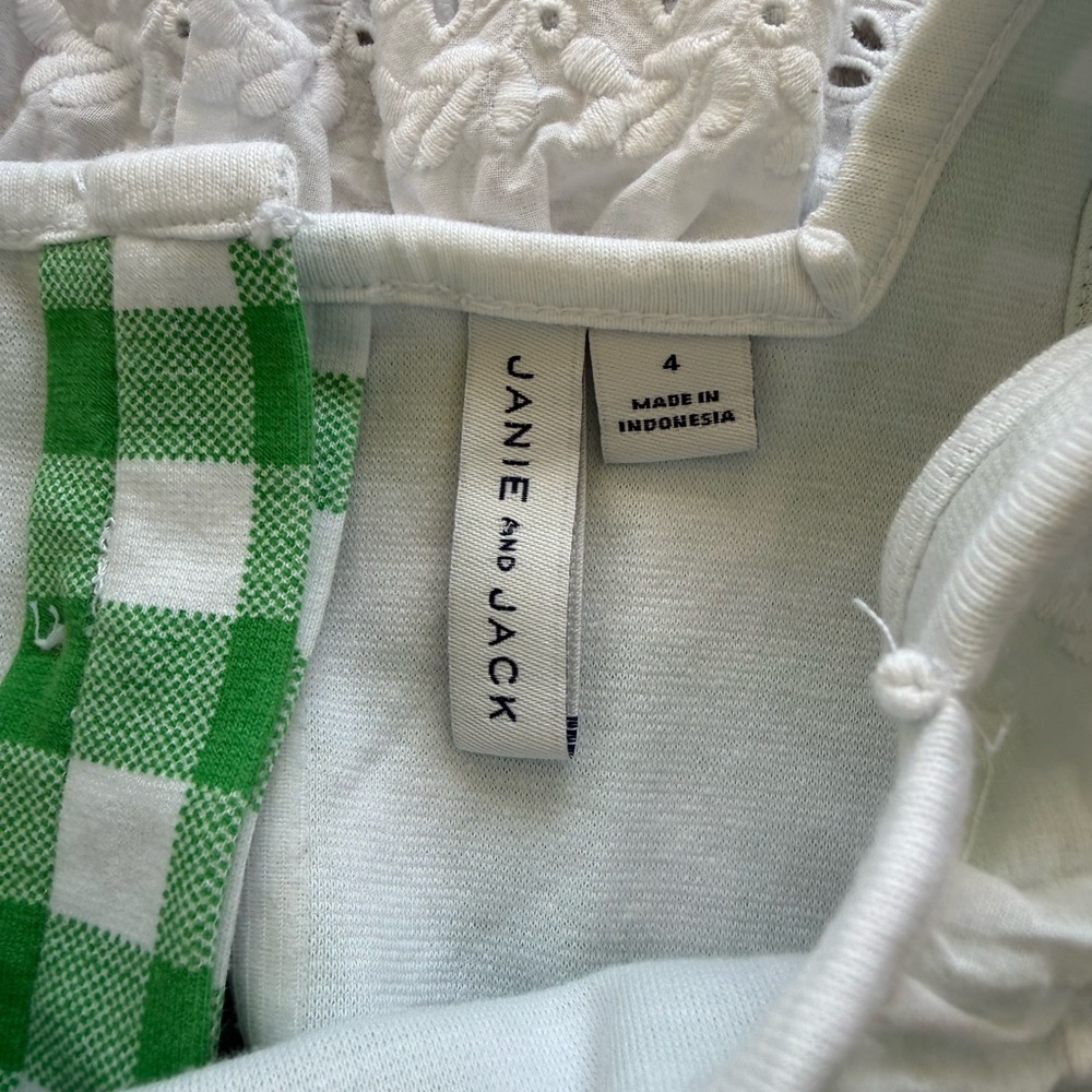 Janie and Jack Green Gingham Eyelet Ruffle Ponte Dress Toddler Size 4 - Picture 5 of 9